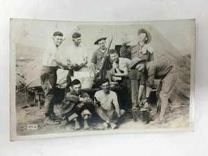 Real Photo Men Gun Rifle Drinking Postcard RPPC AZO