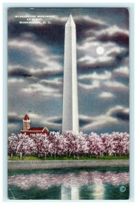 Washington Monument at Night D.C. Vintage Antique Postcard 