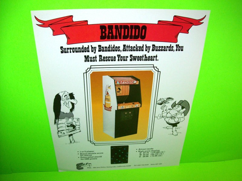 BANDIDO Original NOS Vintage Video Arcade Game Flyer #2 Vintage Retro Artwork