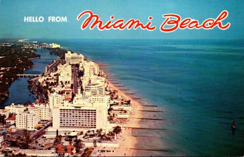 Florida Miami Beach Aerial View Ocean Front Hotels 1965