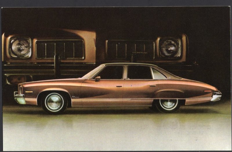 Classic Car Dealer Postcard 1973 PONTIAC Luxury LeMans 4-Door Colonnade Hardtop