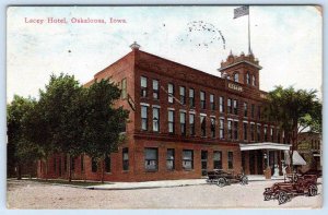 1911 LACEY HOTEL OSKALOOSA IOWA*OLD CARS*AMERICAN FLAG*ANTIQUE POSTCARD
