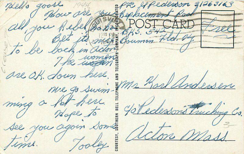 Army Air Base Bowman Field Kentucky 1944 Postcard Southern Bell Telephone 3449