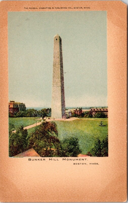 Charlestown Boston Massachusetts Bunker Hill Monument Front View UDB Postcard 