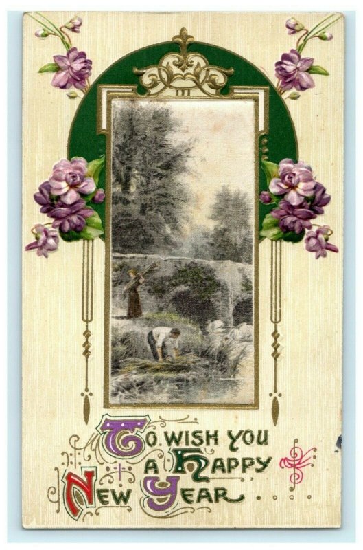 Happy New Year Winsch Back c1910 Germany Embossed Vintage Antique Postcard 