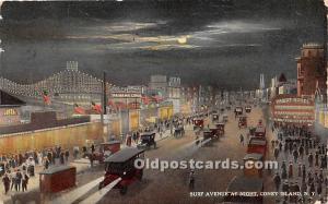 Surf Avenue at Night Coney Island NY, USA Amusement Park 1918 