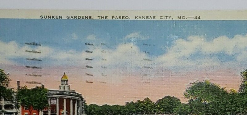 Vintage Postcard Sunken Gardens The Paseo Kansas City MO 1941 Linen Reese Mich