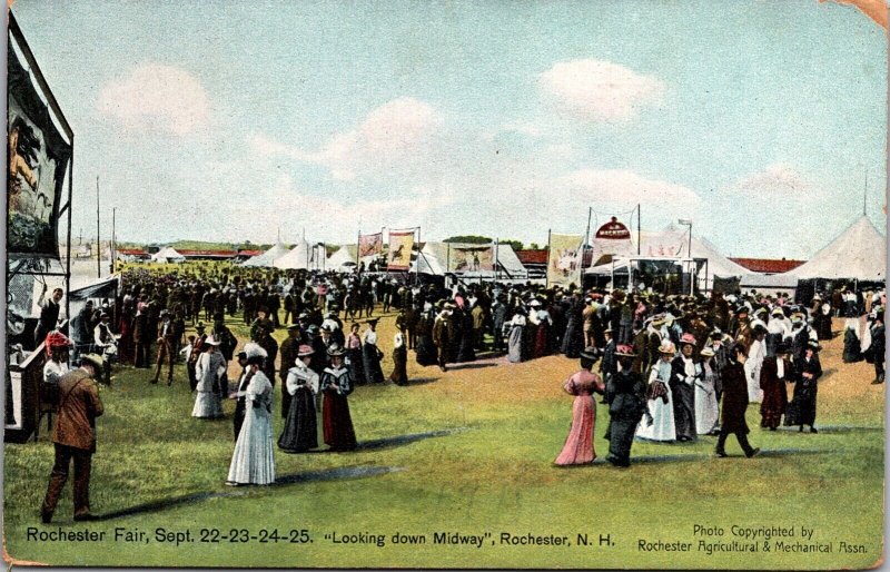 Postcard Looking Down Midway at the Rochester Fair in Rochester, New Hampshire