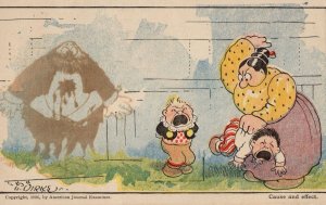 Cause & Effect Strict Mother Discipline Smacking Child Comic Old Postcard