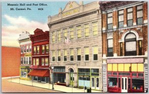 Masonic Hall And Post Office Mount Carmel Pennsylvania PA Building Postcard