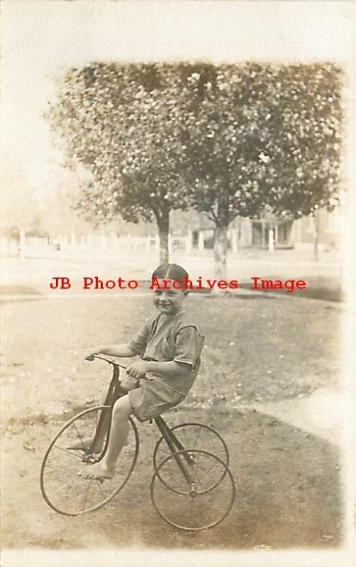 Unknown Location, RPPC, Young Boy on a Tricycle 