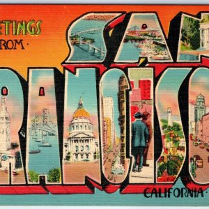 c1940s San Francisco, CA Greetings from Large Letter Linen Scenic Postcard A231