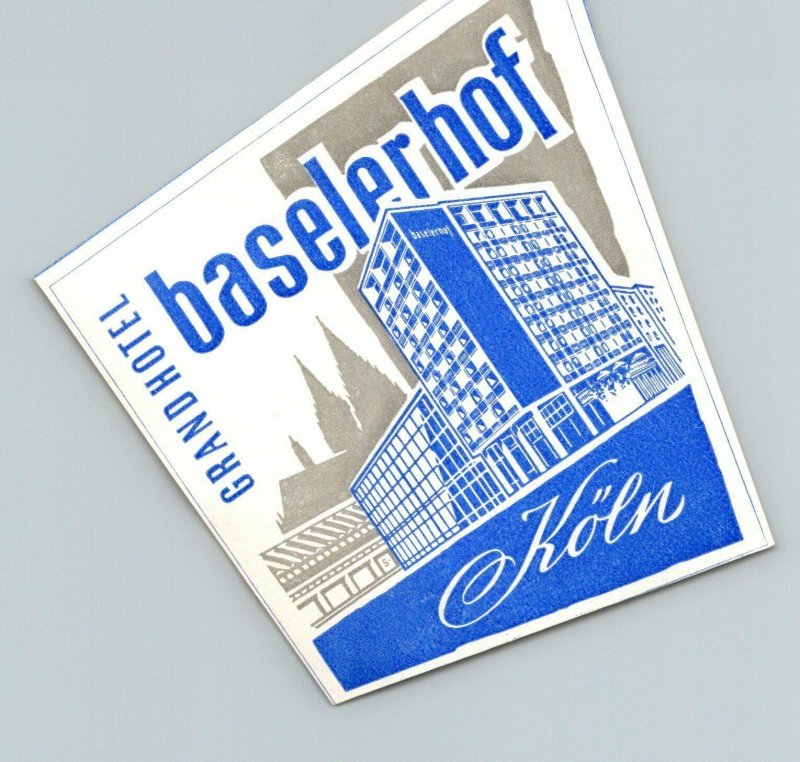 Germany Koeln Grand Hotel Baselerhof Vintage Luggage Label sk4842