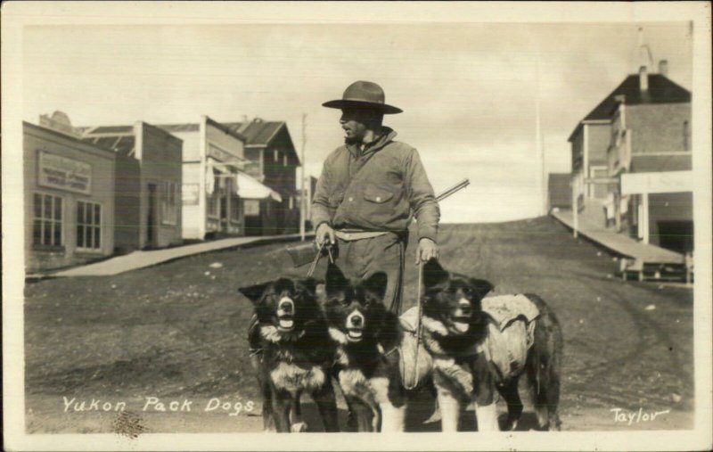 Yuko Pack Dogs & Man Town Buildings Taylor Real Photo Postcard