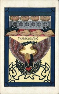 Thanksgiving - Turkey w/ Spread Wings Art Nouveau c1910 Postcard