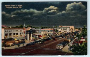 DAYTONA BEACH, Florida FL ~ BEACH STREET Scene at Night 1941 Linen Postcard