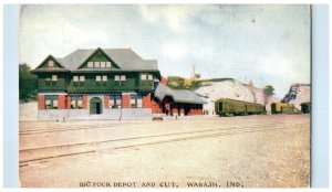 1909 View Of Big Four Depot And Cut Wabash Indiana IN Posted Antique Postcard