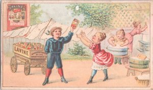 LAVINE Soap - Little Boy Salesman with Wagon - Antique Victorian Trade Card