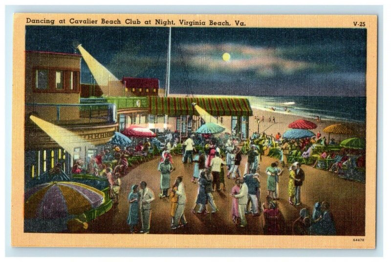 c1950's Dancing At Cavalier Beach Club At Night Virginia Beach VA Postcard 