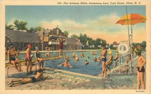 Postcard New York Miller Swimming Pool Utica York Pfeifer Teich linen 23-4591