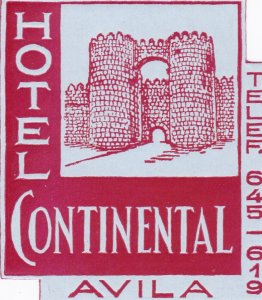 Spain Avila Hotel Continental Vintage Luggage Label sk2186