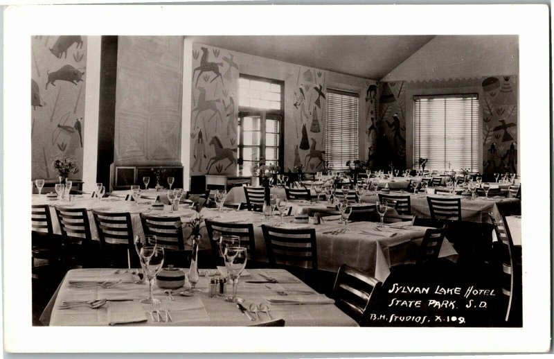 RPPC Sylvan Lake Hotel State Park SD Dining Room c1970s Vintage Postcard E28 