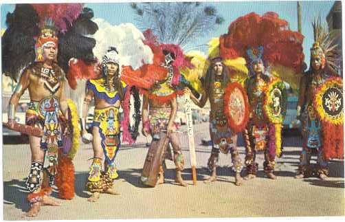 Aztec Indians on Street,Gallup, New Mexico, NM, Intertribal Ceremonial, Chrome