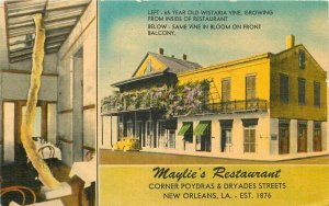 Maylie's Restaurant roadside New Orleans Postcard MWM Linen 21-694