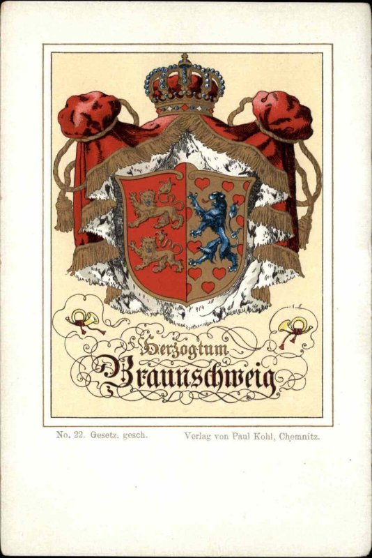 Paul Kohl No. 22 Braunschweig Germany Heraldic Shield c1910 Postcard