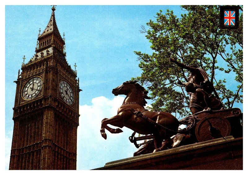 Postcard UK ENG London - Big Ben and Boadices Statue