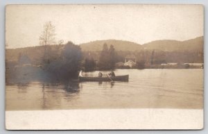 RPPC Family Boating On Lake Mountain In Distance c1905 Real Photo Postcard P24