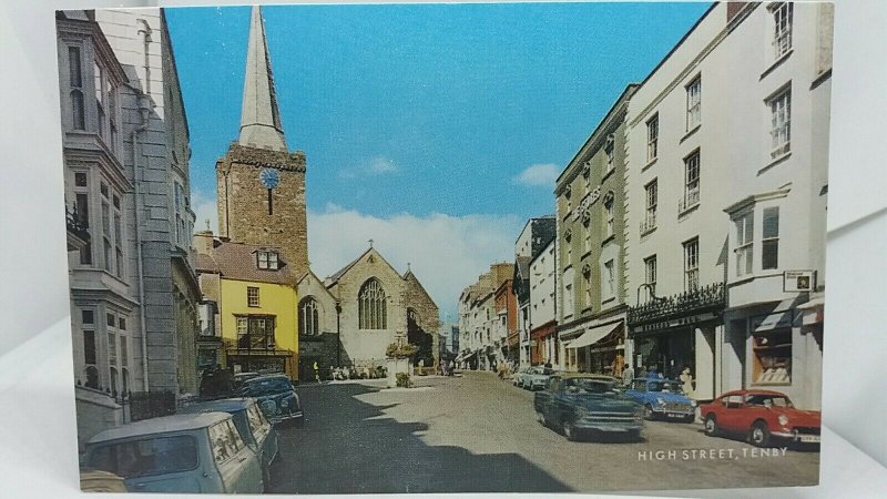 Vintage Postcard High Street Tenby South Wales Midland Bank 1970s