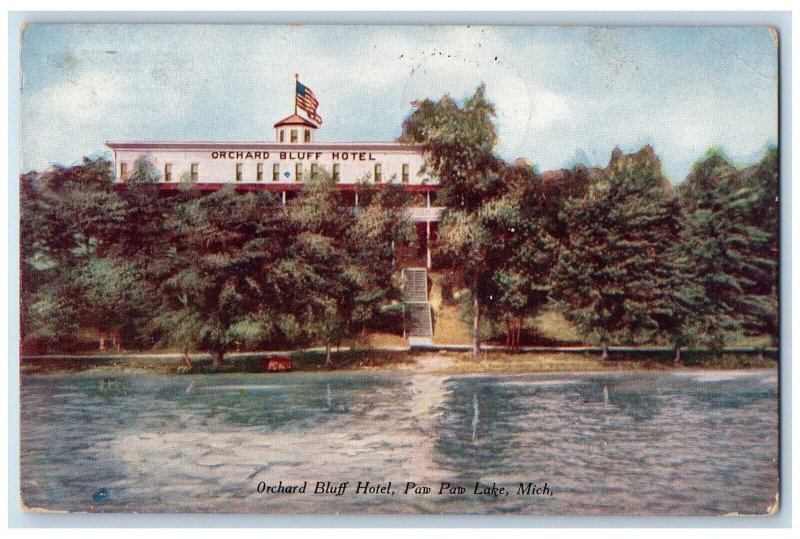 1912 Orchard Bluff Hotel Exterior Building River Paw Paw Lake Michigan Postcard