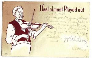 1907 VIOLIN Fiddle Toledo Degraff Ohio Postcard COMIC
