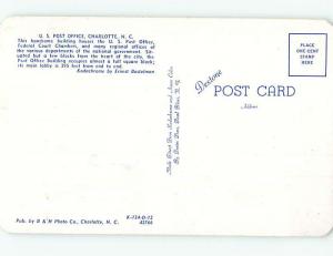 Unused Pre-1980 POST OFFICE SCENE Charlotte North Carolina NC hs0946