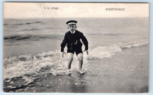 WESTENDE Little Boy A la Plage BELGIUM 1948 Postcard