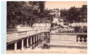 Le Jardin De La Fontaine Les Bains Romains Nimes France Black And White Postcard