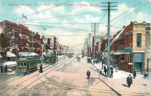 Postcard C-1910 Kansas Topeka Kansas Avenue 8th Trolleys autos Zercher KS24-389