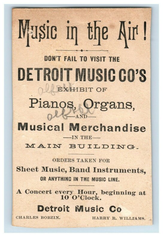 Music In The Air, Detroit Music Co's Pianos Main Building Concert Trade Card L9