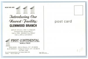 c1960's First Continental Bank And Trust Overland Park Kansas KS Trees Postcard