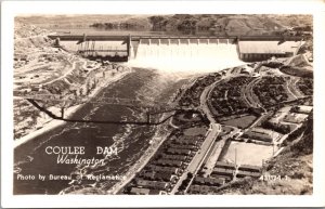 Real Photo Postcard Aerial View Grand Coulee Dam Washington Columbia River