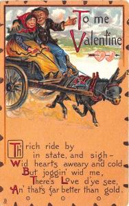 To My Valentine Raphael Tuck Leatherette Poem Man Couple Donkey Ride Postcard