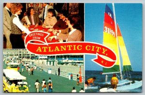 Atlantic City  New Jersey  Rainbow Flag Sailboat  Postcard