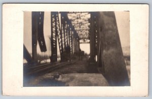 Railroad Workers, Truss Bridge, 1910 RPPC, Whitefish Ont. Broken Circle Cancel