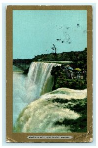 American Fall Goat Island Niagara Umbrella Gold Border Antique Vintage Postcard 