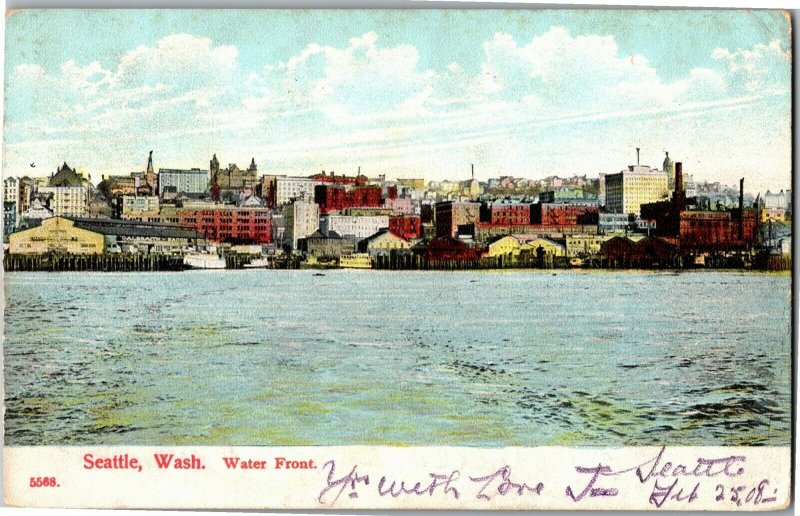 View of Seattle WA Waterfront from Water c1908 Postcard H34