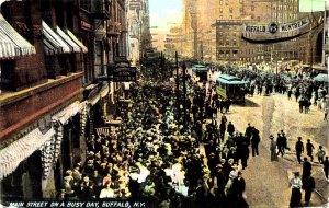 Buffalo NY Main Street Large Parade Trolley's In 1911, Postcard,