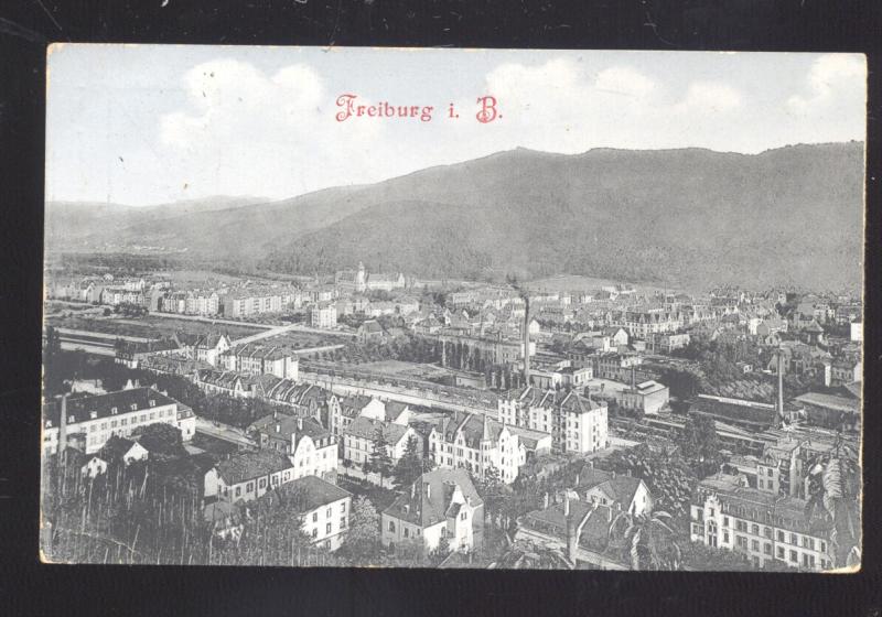 FREIBURG I.B. GERMANY BIRDSEYE VIEW DOWNTOWN ANTIQUE VINTAGE POSTCARD