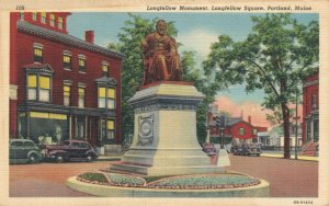 USA Longfellow Monument Longfellow Square Portland Maine Vintage Postcard 07.05