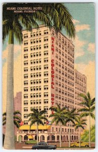 1953 MIAMI COLONIAL HOTEL FLORIDA VINTAGE LINEN ADVERTISING POSTCARD BAYFRONT PK
